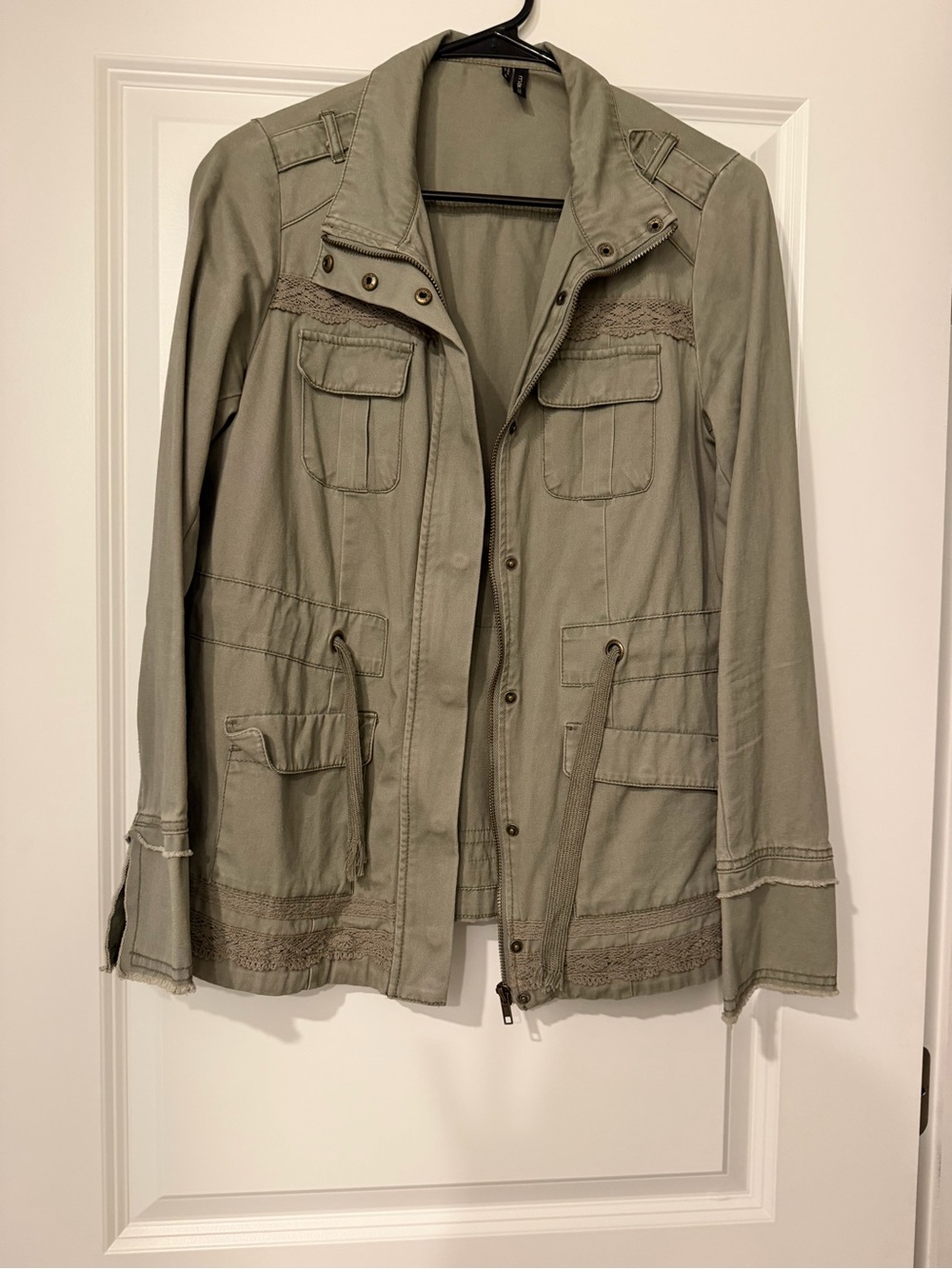 Maurices Olive Green Utility Jacket with Lace Trim